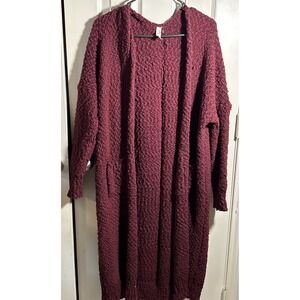 L‎ Love Open Cardigan Sweater Maroon Red Size M Chuky Knit